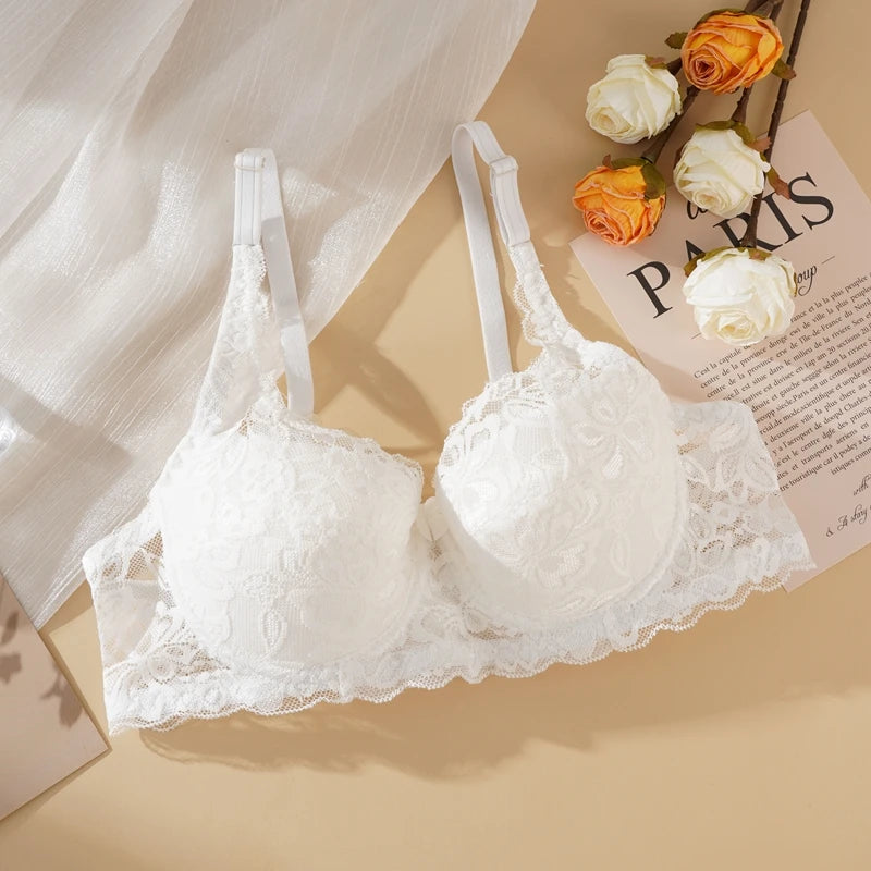 Lace Push Up Bra - Plus Size Padded Bralette With Embroidered Lace & Breathable Underwire - ZOOMNSTORE