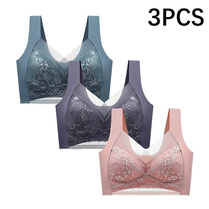Lace Seamless Push-Up Bra Set - Womens Ice Silk Bralette Lingerie 3PCS - ZOOMNSTORE
