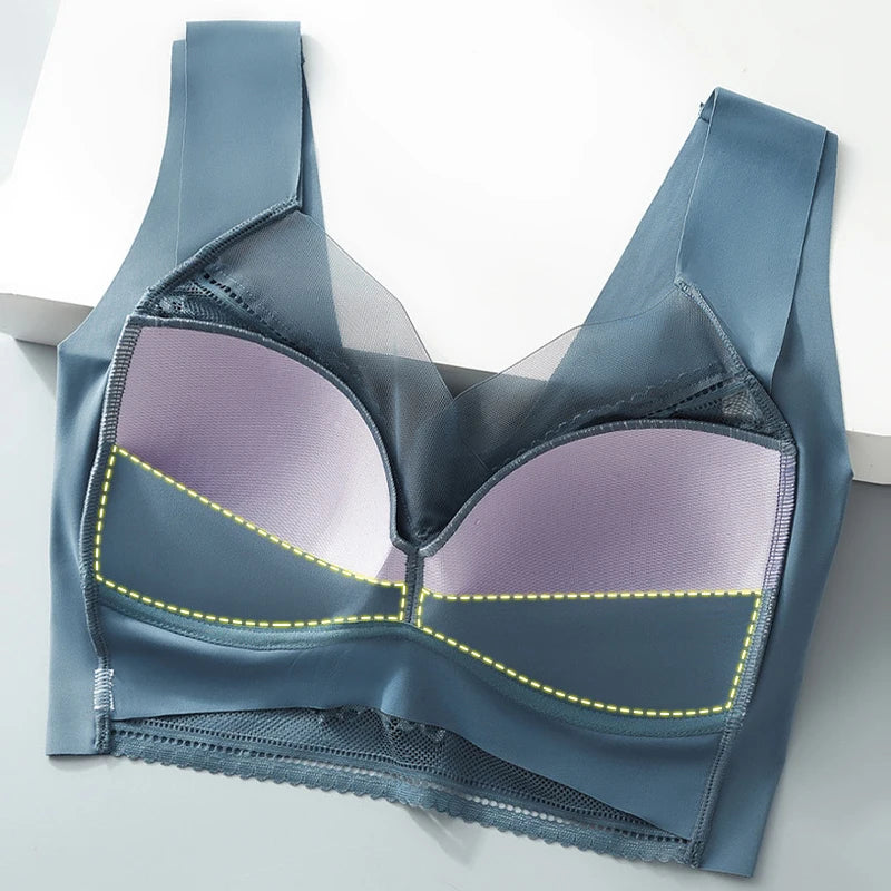 Lace Seamless Push-Up Bra Set - Womens Ice Silk Bralette Lingerie 3PCS - ZOOMNSTORE