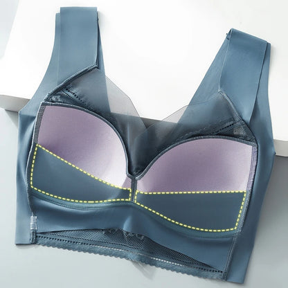 Lace Seamless Push-Up Bra Set - Womens Ice Silk Bralette Lingerie 3PCS - ZOOMNSTORE