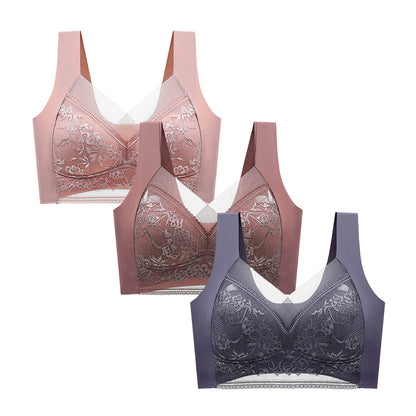 Lace Seamless Push-Up Bra Set - Womens Ice Silk Bralette Lingerie 3PCS - ZOOMNSTORE