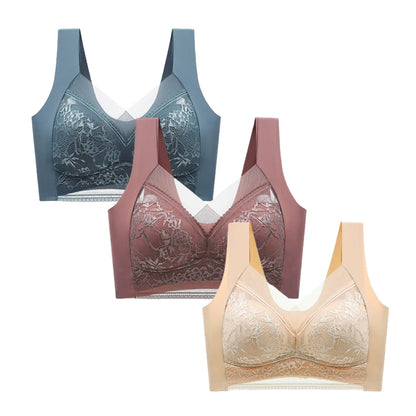 Lace Seamless Push-Up Bra Set - Womens Ice Silk Bralette Lingerie 3PCS - ZOOMNSTORE
