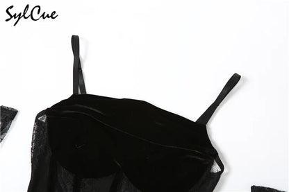 Elegant Lace Sling Dress with Sleeves - Winter Formal Party Dress - ZOOMNSTORE