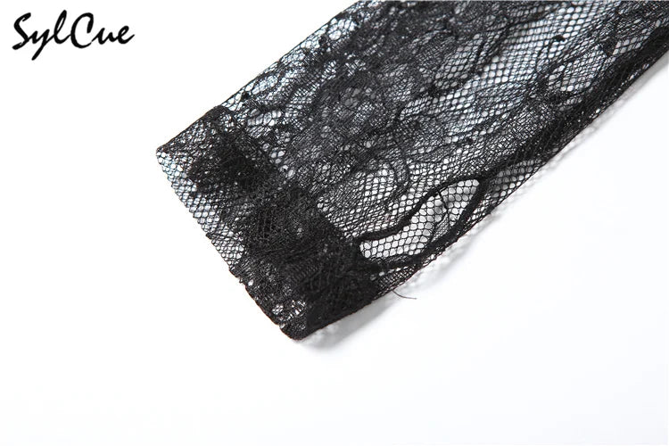 Elegant Lace Sling Dress with Sleeves - Winter Formal Party Dress - ZOOMNSTORE