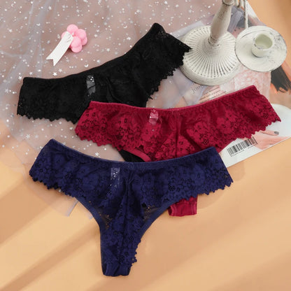 Lace Thong Panties - Sexy Transparent Embroidery G-String Underwear - ZOOMNSTORE