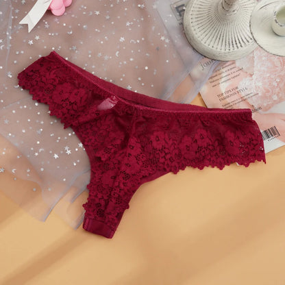 Lace Thong Panties - Sexy Transparent Embroidery G-String Underwear - ZOOMNSTORE