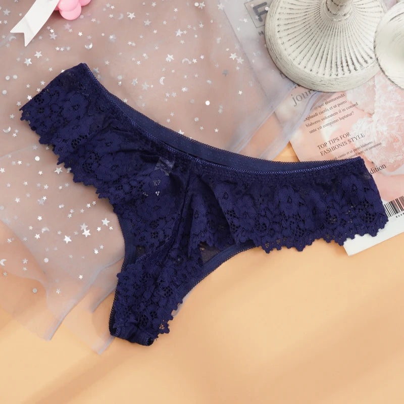 Lace Thong Panties - Sexy Transparent Embroidery G-String Underwear - ZOOMNSTORE