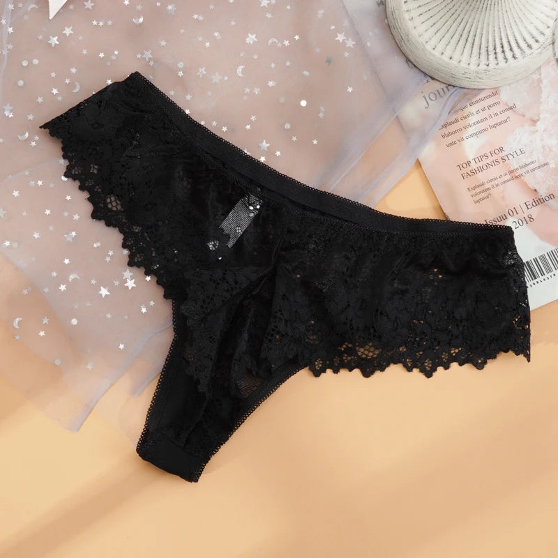 Lace Thong Panties - Sexy Transparent Embroidery G-String Underwear - ZOOMNSTORE
