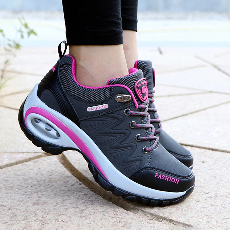 Ladies Platform Sneakers – Breathable Waterproof Casual Shoes With Lace-Up - ZOOMNSTORE