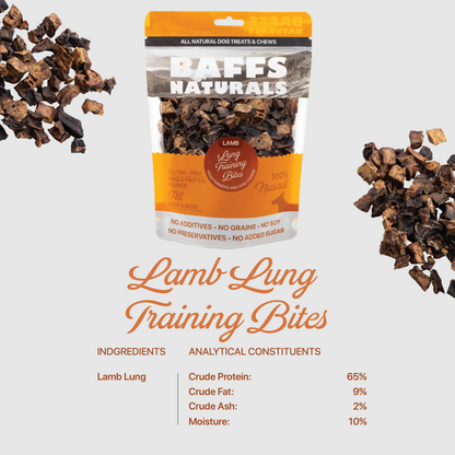 BAFFS NATURALS Lamb Lung Training Bites – All-Natural, Protein-Packed Dog Treats (7oz Bag) - ZOOMNSTORE