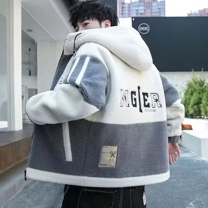 Lambskin Jacket Men - Stand Up Collar Cotton Jacket | Autumn Winter Solid Color Coat - ZOOMNSTORE