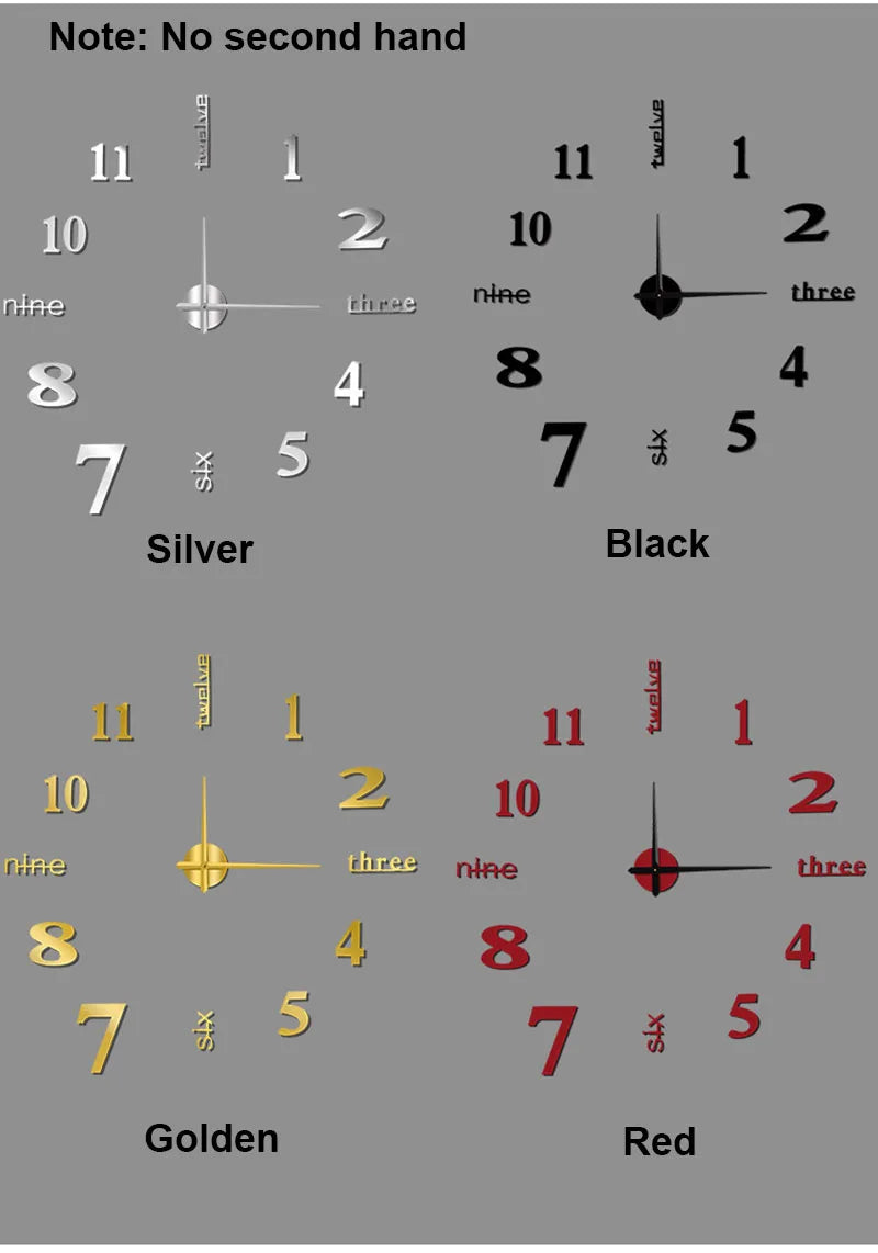 Large 3D Number Wall Clock - DIY Home Decoration for Living Room Bedroom Study Hotel - ZOOMNSTORE