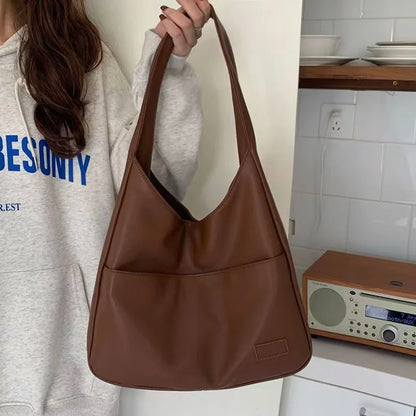 Large Black Leather Tote Bag - Stylish Casual Commuter Shoulder Bag - ZOOMNSTORE