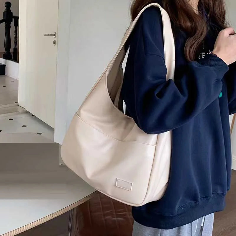 Large Black Leather Tote Bag - Stylish Casual Commuter Shoulder Bag - ZOOMNSTORE