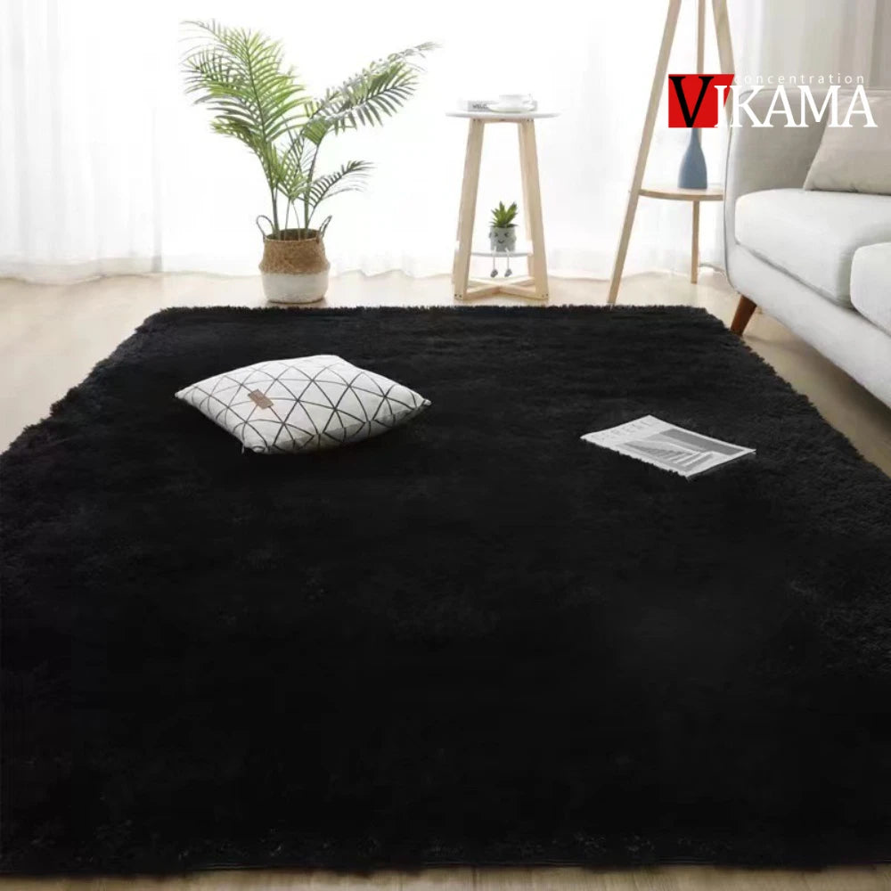 Large Black Plush Shag Area Rug - Soft Fluffy Bedroom Living Room Carpet - ZOOMNSTORE