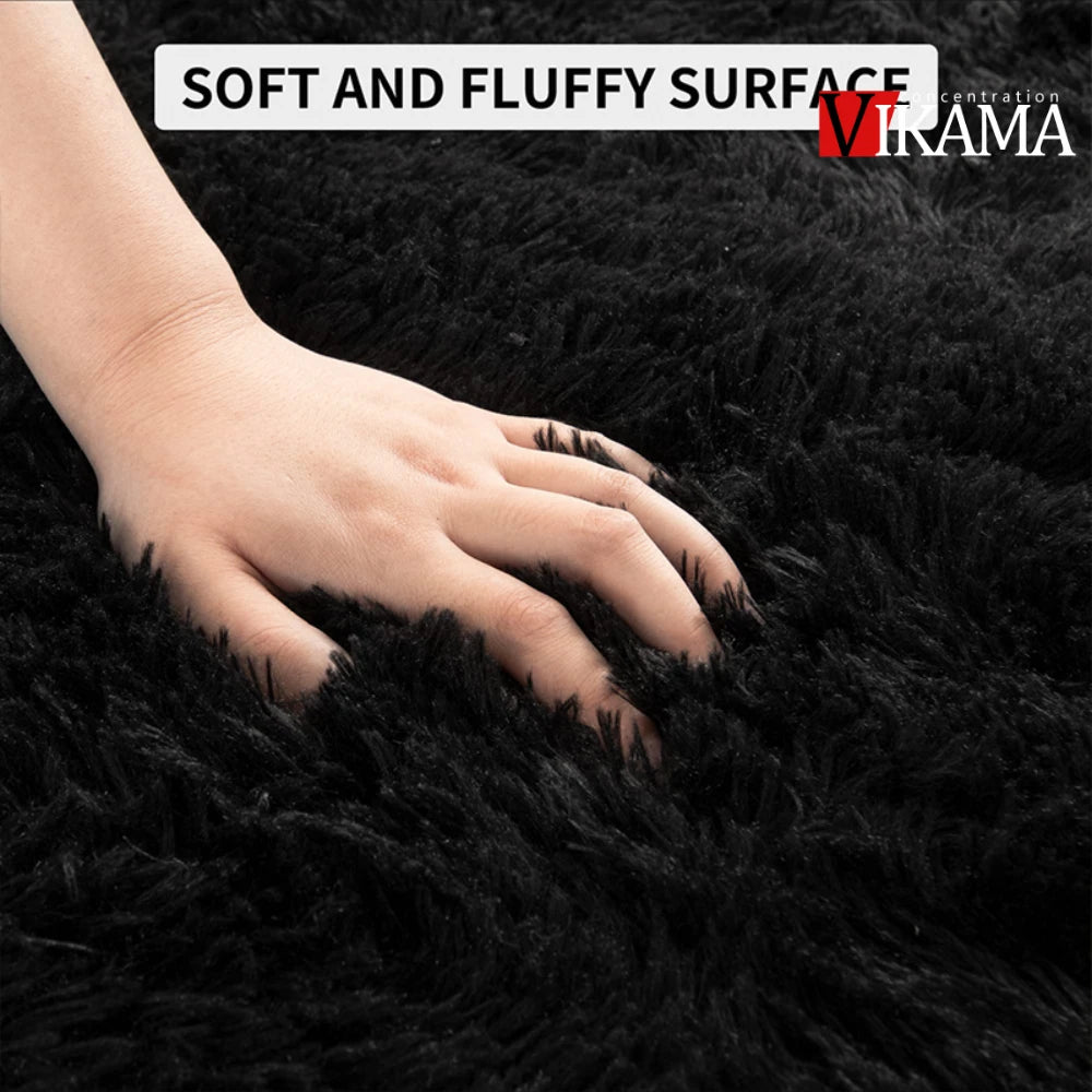 Large Black Plush Shag Area Rug - Soft Fluffy Bedroom Living Room Carpet - ZOOMNSTORE