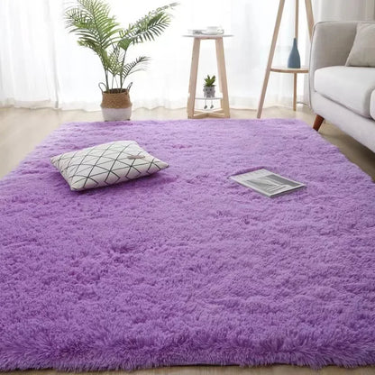 Large Black Plush Shag Area Rug - Soft Fluffy Bedroom Living Room Carpet - ZOOMNSTORE
