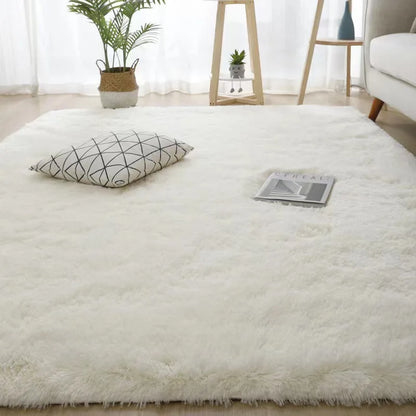 Large Black Plush Shag Area Rug - Soft Fluffy Bedroom Living Room Carpet - ZOOMNSTORE