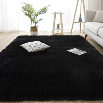 Large Black Plush Shag Area Rug - Soft Fluffy Bedroom Living Room Carpet - ZOOMNSTORE