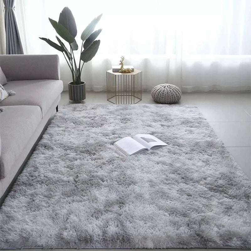 Large Black Plush Shag Area Rug - Soft Fluffy Bedroom Living Room Carpet - ZOOMNSTORE