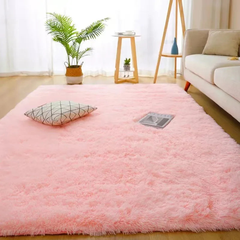 Large Black Plush Shag Area Rug - Soft Fluffy Bedroom Living Room Carpet - ZOOMNSTORE