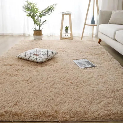 Large Black Plush Shag Area Rug - Soft Fluffy Bedroom Living Room Carpet - ZOOMNSTORE