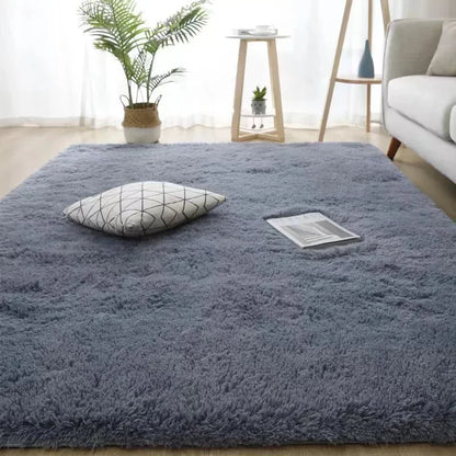 Large Black Plush Shag Area Rug - Soft Fluffy Bedroom Living Room Carpet - ZOOMNSTORE