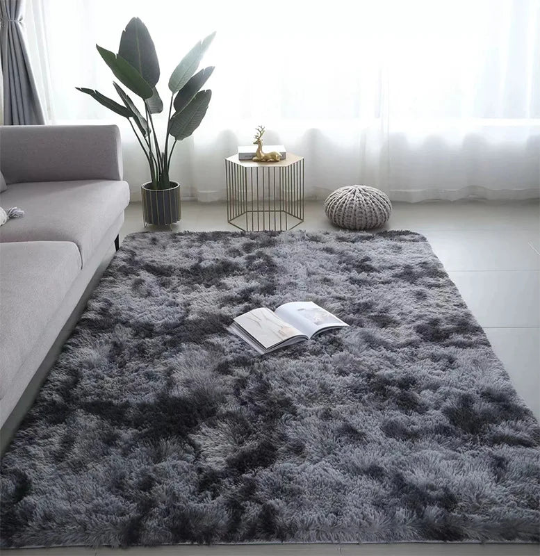 Large Black Plush Shag Area Rug - Soft Fluffy Bedroom Living Room Carpet - ZOOMNSTORE