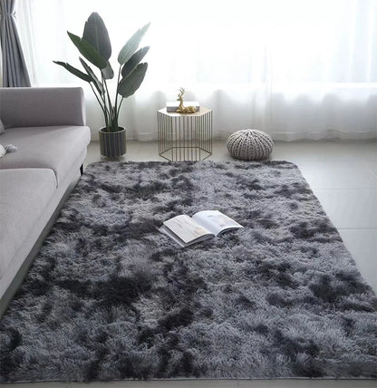 Large Black Plush Shag Area Rug - Soft Fluffy Bedroom Living Room Carpet - ZOOMNSTORE