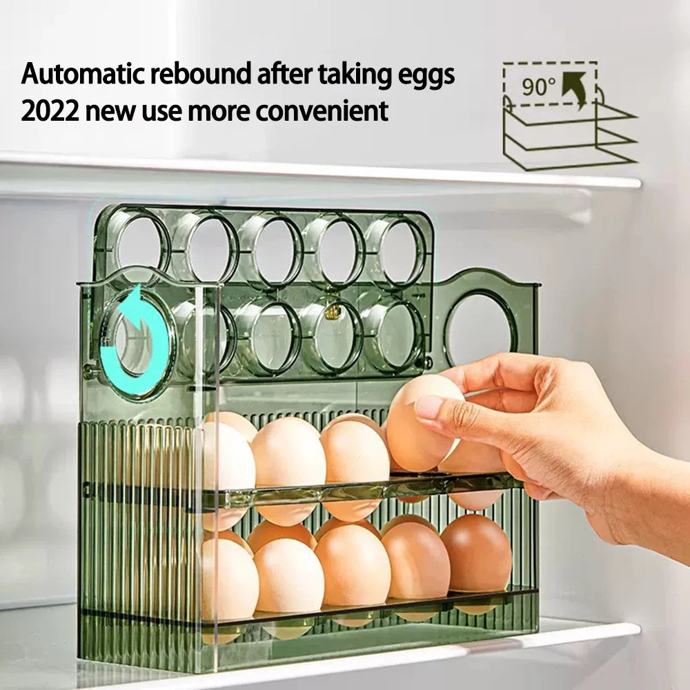 Kitchen Large Capacity Egg Fridge Storage Box - Portable Multi-Layer Egg Tray Organizer, Auto Opening/Closing Egg Holder - ZOOMNSTORE