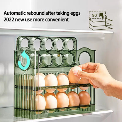 Kitchen Large Capacity Egg Fridge Storage Box - Portable Multi-Layer Egg Tray Organizer, Auto Opening/Closing Egg Holder - ZOOMNSTORE
