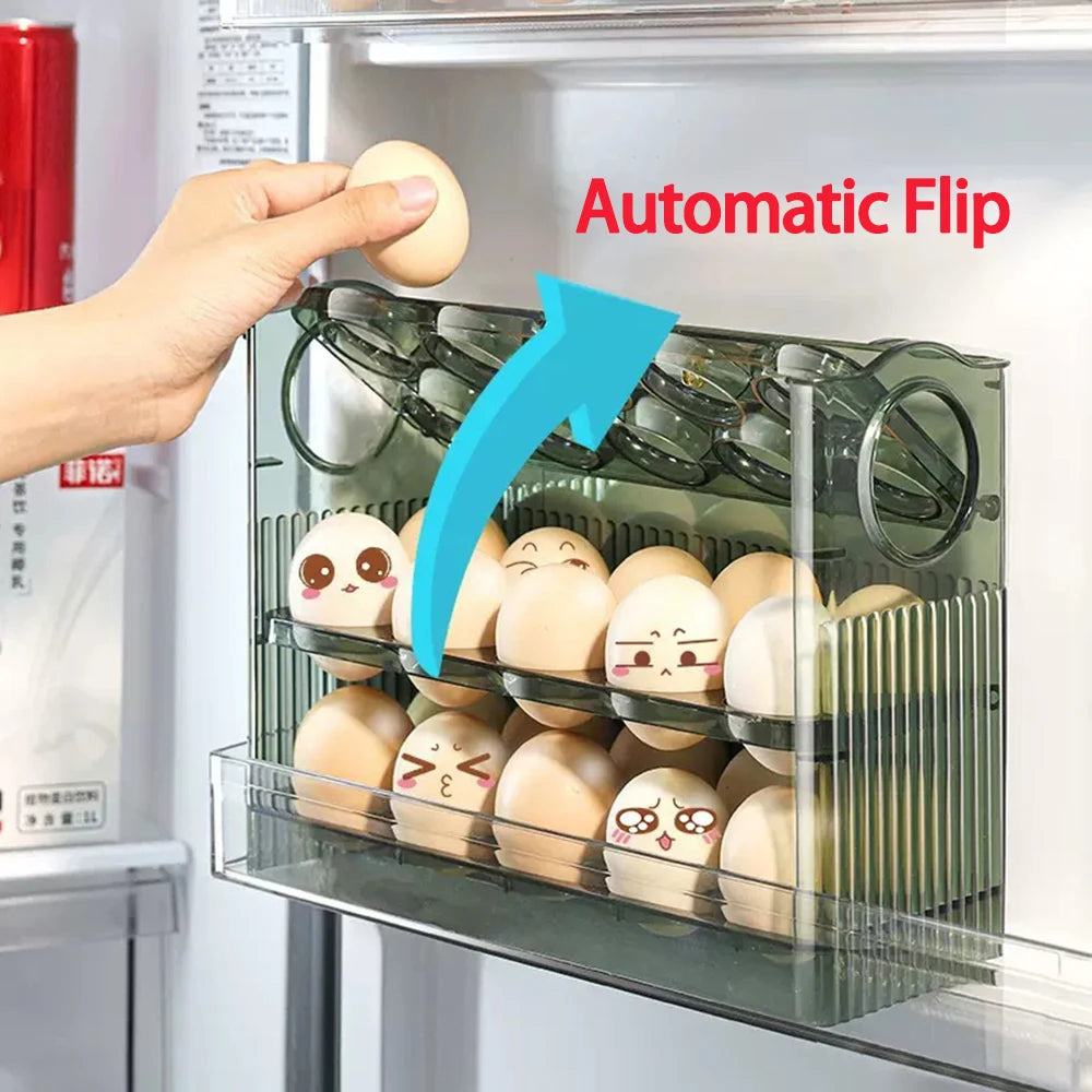 Kitchen Large Capacity Egg Fridge Storage Box - Portable Multi-Layer Egg Tray Organizer, Auto Opening/Closing Egg Holder - ZOOMNSTORE