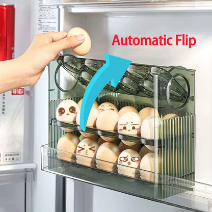 Kitchen Large Capacity Egg Fridge Storage Box - Portable Multi-Layer Egg Tray Organizer, Auto Opening/Closing Egg Holder - ZOOMNSTORE