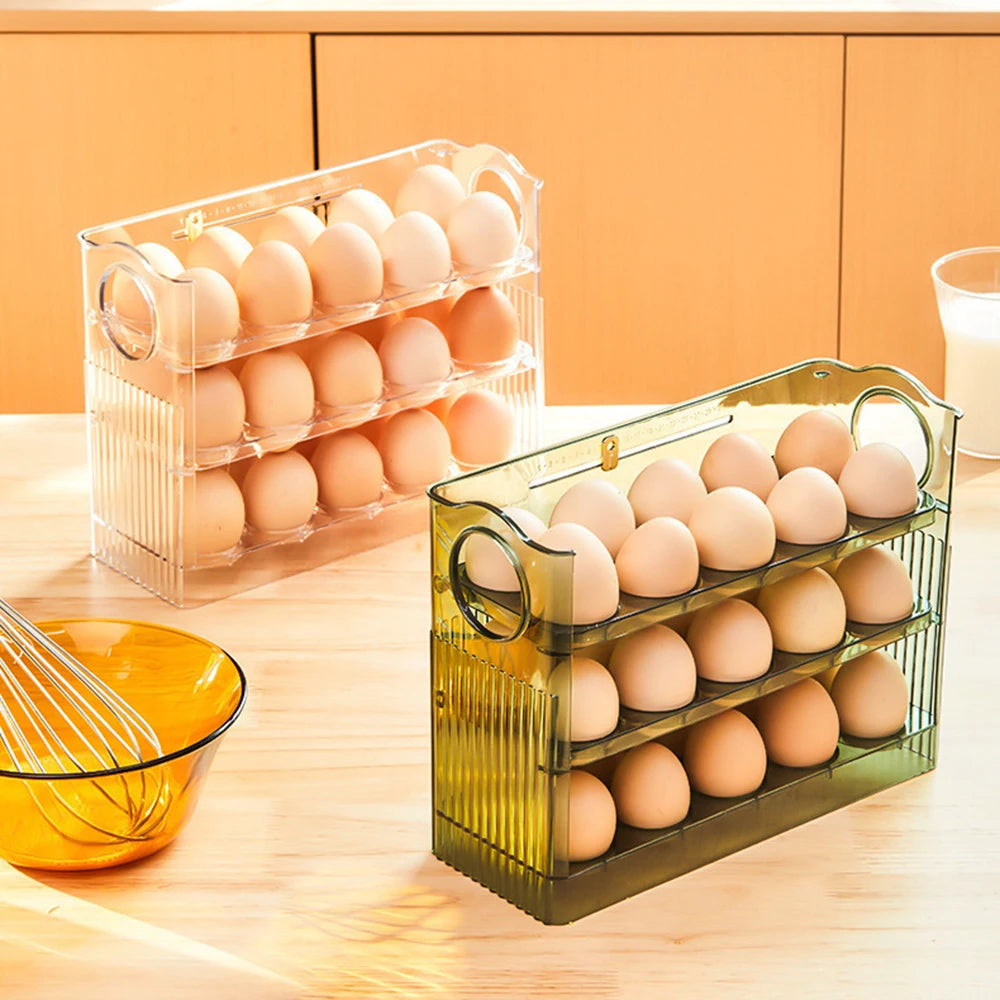 Kitchen Large Capacity Egg Fridge Storage Box - Portable Multi-Layer Egg Tray Organizer, Auto Opening/Closing Egg Holder - ZOOMNSTORE