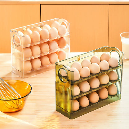Kitchen Large Capacity Egg Fridge Storage Box - Portable Multi-Layer Egg Tray Organizer, Auto Opening/Closing Egg Holder - ZOOMNSTORE