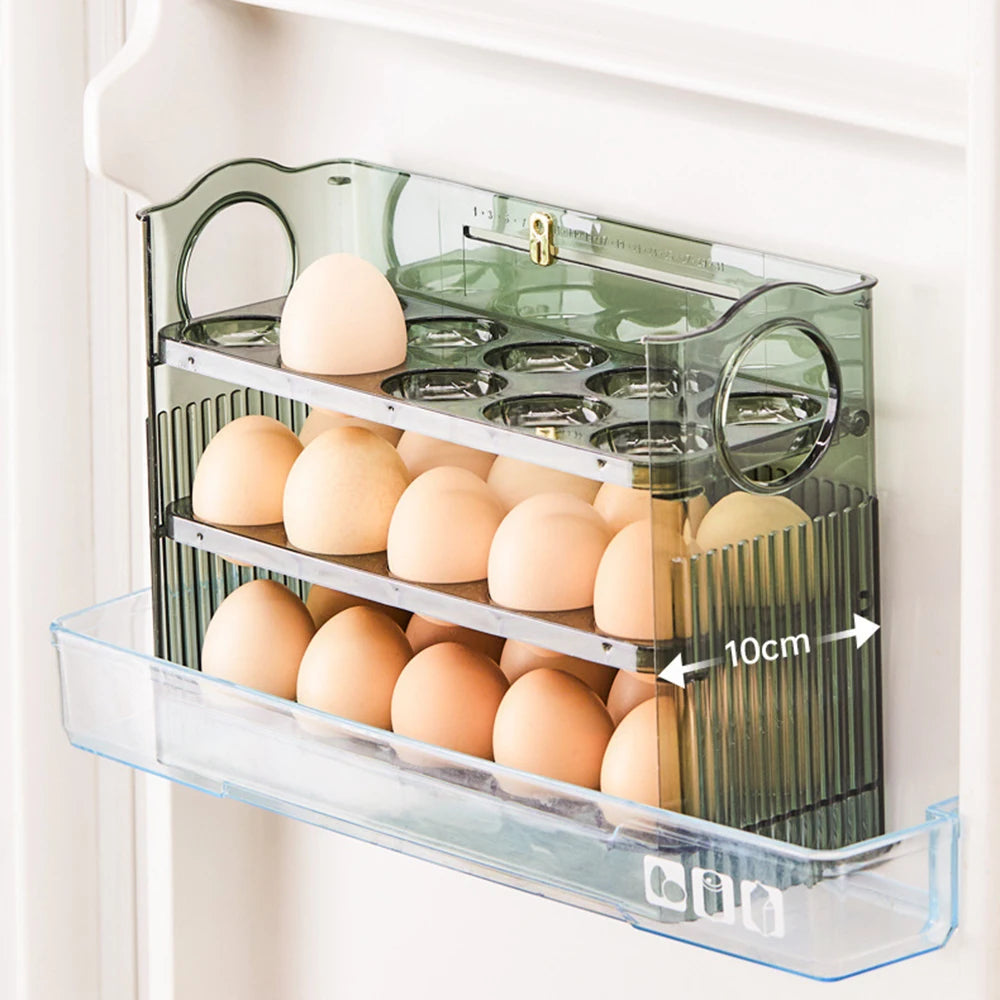 Kitchen Large Capacity Egg Fridge Storage Box - Portable Multi-Layer Egg Tray Organizer, Auto Opening/Closing Egg Holder - ZOOMNSTORE