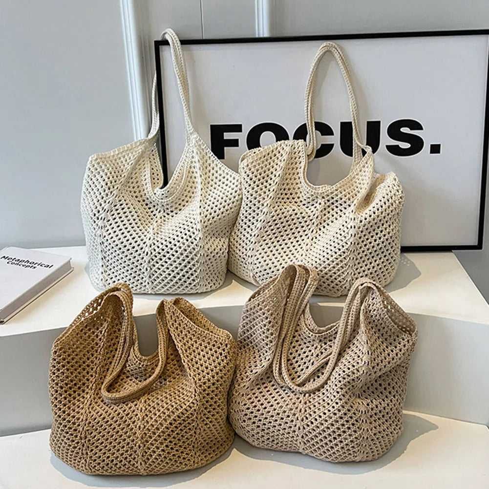 Large Capacity Knitting Shoulder Bag - Solid Crochet Tote  Hobo Beach Bag - ZOOMNSTORE