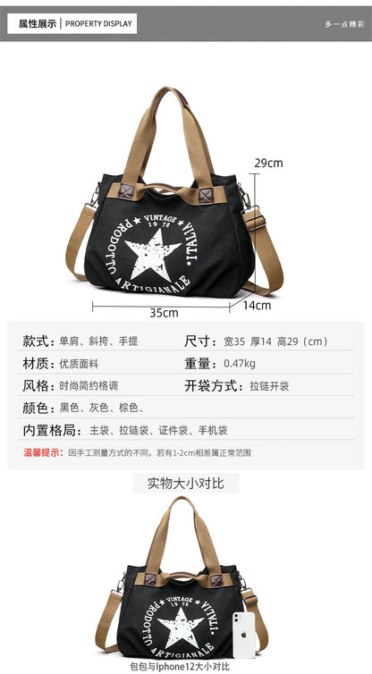 Large Capacity Shoulder Bag – Women's Casual Canvas Crossbody Purse With Zipper Closure - ZOOMNSTORE