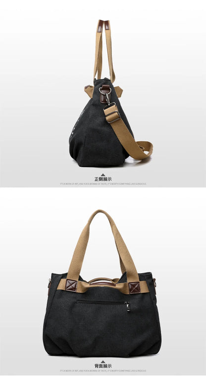 Large Capacity Shoulder Bag – Women's Casual Canvas Crossbody Purse With Zipper Closure - ZOOMNSTORE