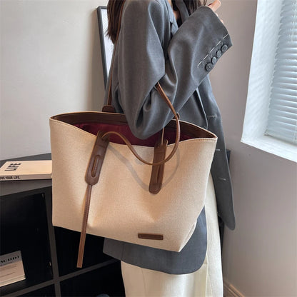 Large Capacity Shoulder Bag - Women's Casual Canvas Satchel With Zipper Closure - ZOOMNSTORE