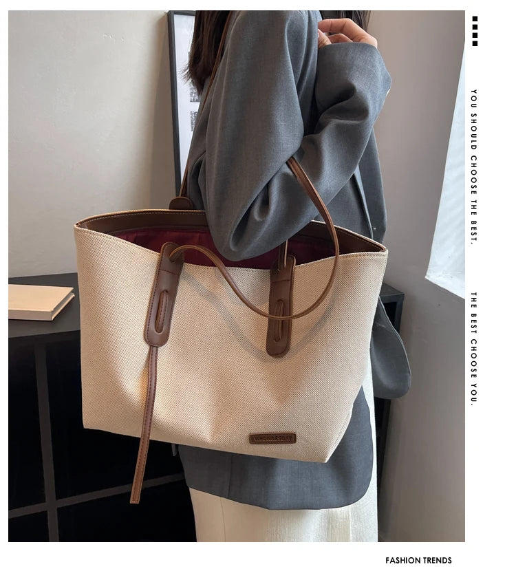 Large Capacity Shoulder Bag - Women's Casual Canvas Satchel With Zipper Closure - ZOOMNSTORE