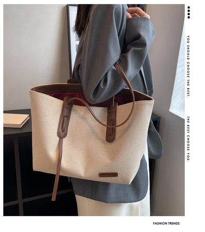 Large Capacity Shoulder Bag - Women's Casual Canvas Satchel With Zipper Closure - ZOOMNSTORE