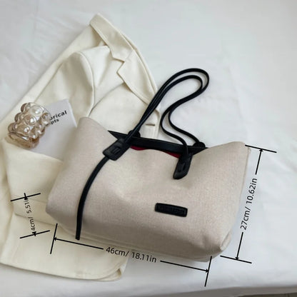 Large Capacity Shoulder Bag - Women's Casual Canvas Satchel With Zipper Closure - ZOOMNSTORE