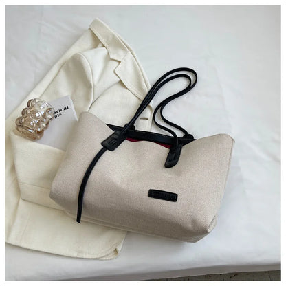 Large Capacity Shoulder Bag - Women's Casual Canvas Satchel With Zipper Closure - ZOOMNSTORE