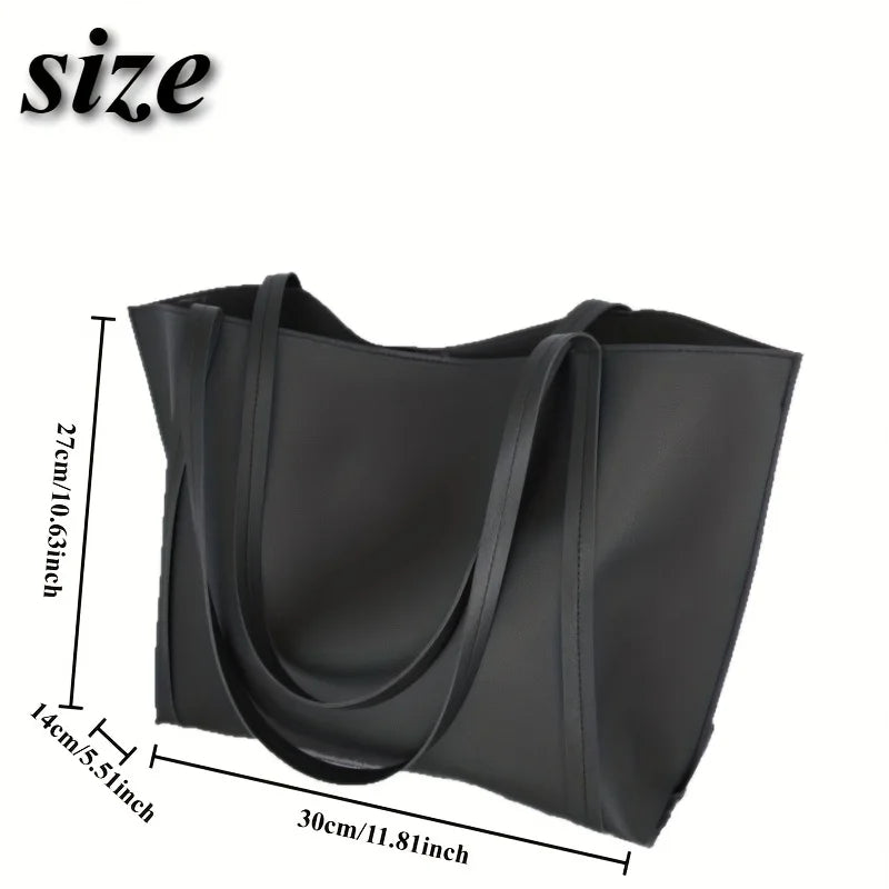 Large Capacity Tote Bag – Lightweight Black Synthetic Purse with Buckle Closure - ZOOMNSTORE
