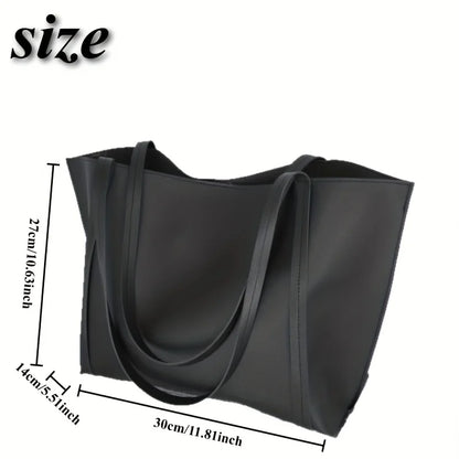 Large Capacity Tote Bag – Lightweight Black Synthetic Purse with Buckle Closure - ZOOMNSTORE