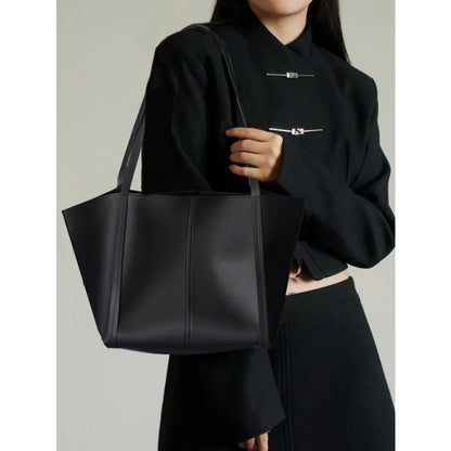 Large Capacity Tote Bag – Lightweight Black Synthetic Purse with Buckle Closure - ZOOMNSTORE