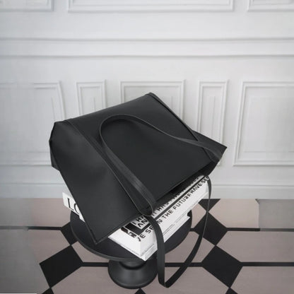 Large Capacity Tote Bag – Lightweight Black Synthetic Purse with Buckle Closure - ZOOMNSTORE