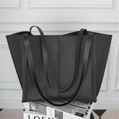 Large Capacity Tote Bag – Lightweight Black Synthetic Purse with Buckle Closure - ZOOMNSTORE