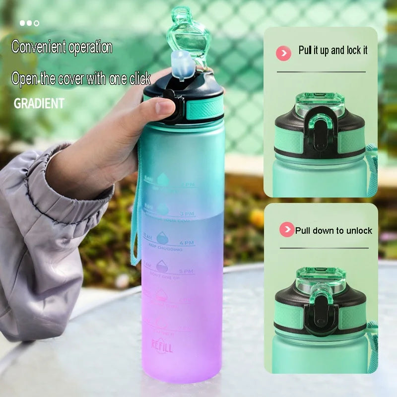 Large Capacity Water Cup – 1000ml Leakproof Sports Water Bottle with Rope | Portable Plastic Bottle - ZOOMNSTORE